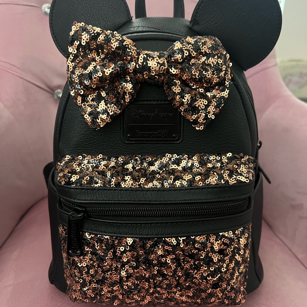 Disney Loungefly black with rose gold sequins backpack